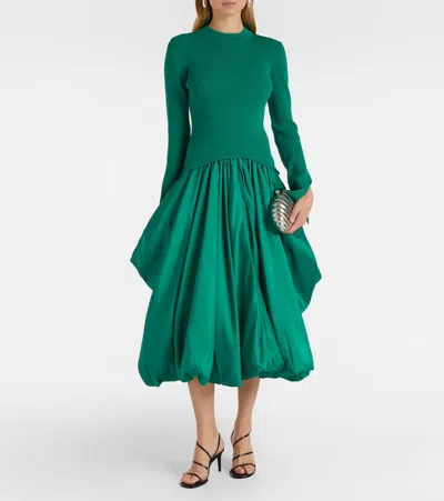 Simkhai Kenlie Pleated Mixed Media Midi Dress In Green
