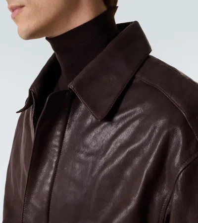 Calvin Klein Collection Johnson Leather Blouson In Brown