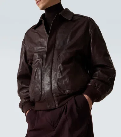 Calvin Klein Collection Johnson Leather Blouson In Brown