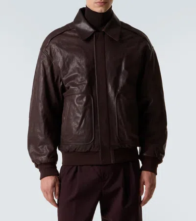 Calvin Klein Collection Johnson Leather Blouson In Brown
