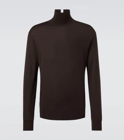 Calvin Klein Collection Ash Wool Turtleneck Sweater In Brown