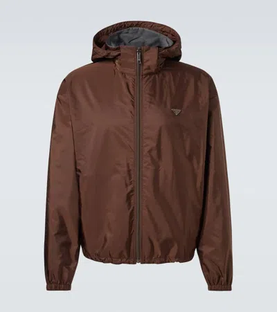 Prada Reversible Hooded Re-nylon Jacket In Brown
