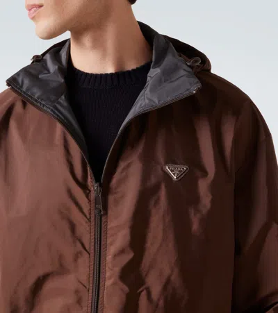 Prada Reversible Hooded Re-nylon Jacket In Brown