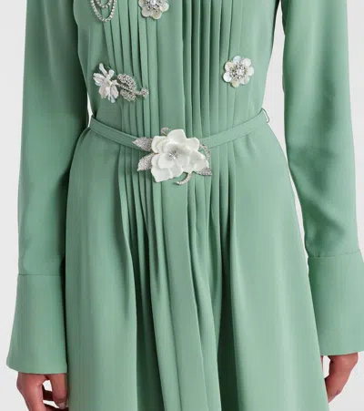 Oscar De La Renta Brooch Embroidered Long Sleeve Caftan In Green