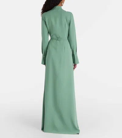 Oscar De La Renta Brooch Embroidered Long Sleeve Caftan In Green