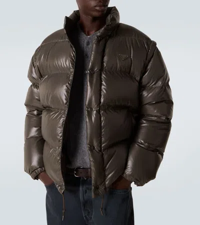 Prada Triangle Logo Oversized Down Jacket In Green