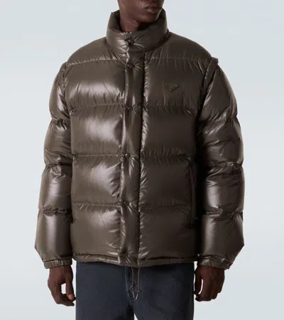Prada Triangle Logo Oversized Down Jacket In Green