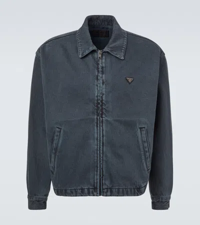 Prada Denim Blouson Jacket In Gray