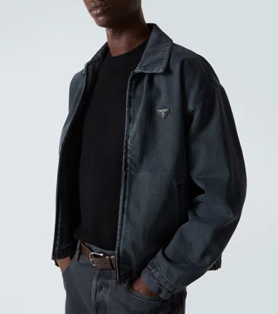 Prada Denim Blouson Jacket In Gray