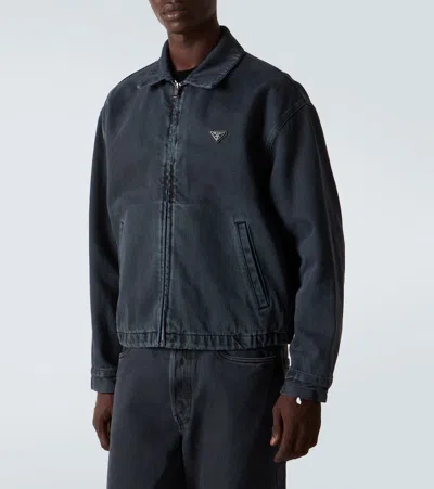 Prada Denim Blouson Jacket In Gray