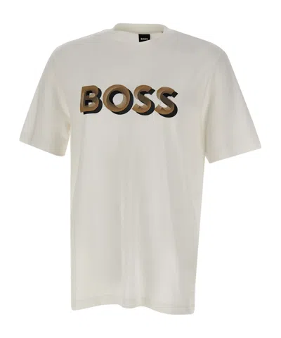Hugo Boss Mercerized-cotton T-shirt With Logo Artwork In White