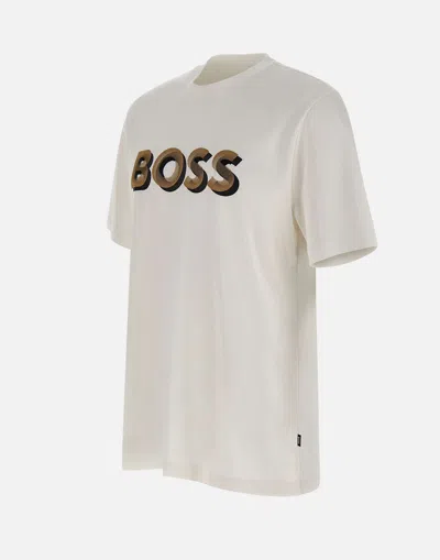 Hugo Boss Mercerized-cotton T-shirt With Logo Artwork In White
