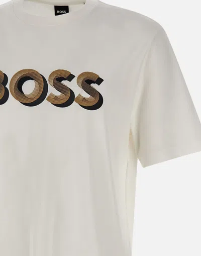 Hugo Boss Mercerized-cotton T-shirt With Logo Artwork In White