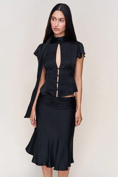 Danielle Guizio Ny Eda Satin Midi Skirt In Black