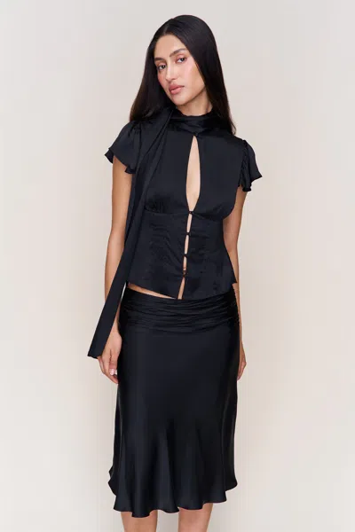 Danielle Guizio Ny Eda Satin Midi Skirt In Black