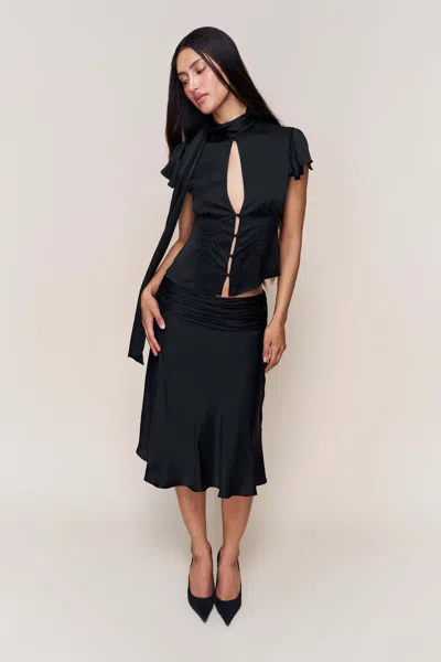 Danielle Guizio Ny Eda Satin Midi Skirt In Black