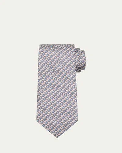 Ferragamo Men's Micro-elephant And Gancio Jacquard Silk Tie In Multi