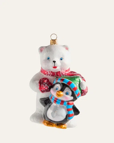 Bergdorf Goodman Polar Bear With Penguin Christmas Ornament In Multi
