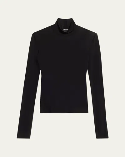 Jil Sander Turtleneck Sheer Long-sleeve Top In Black
