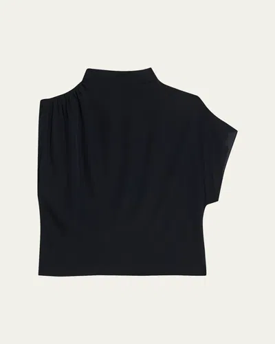 Twp Wish You Would Draped Silk Georgette Blouse In Black