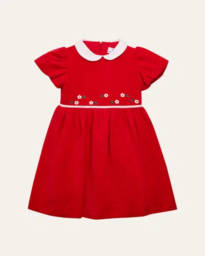 Florence Eiseman Girl's Velvet Waist Dress With Flowers In Red