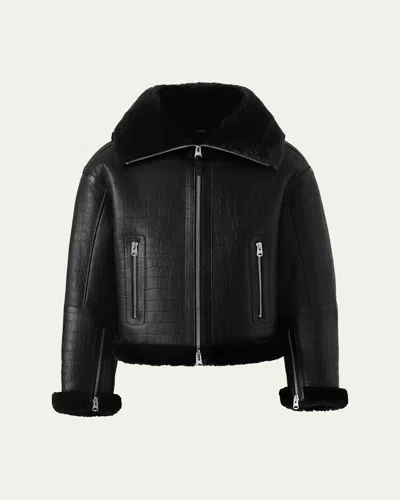 Mackage Men's Memphis Croc-effect Oversized Shearling Jacket In Black