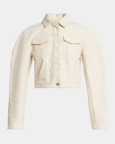 Jacquemus Cropped Denim Jacket Flap Pockets In Gray
