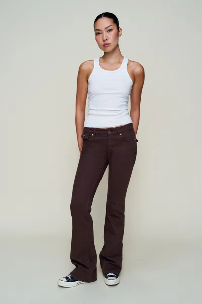 Danielle Guizio Ny Low Rise Flare Twill Pant In Brown