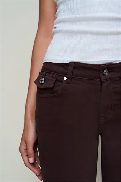 Danielle Guizio Ny Low Rise Flare Twill Pant In Brown