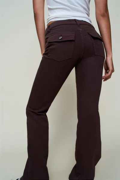 Danielle Guizio Ny Low Rise Flare Twill Pant In Brown