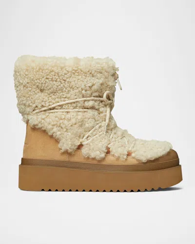 Tory Burch Cozy Shearling Ankle Boots Platform Sole In White