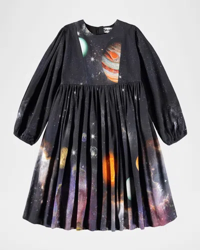 Molo Girl's Crystal Printed Knee-length Dress In Black