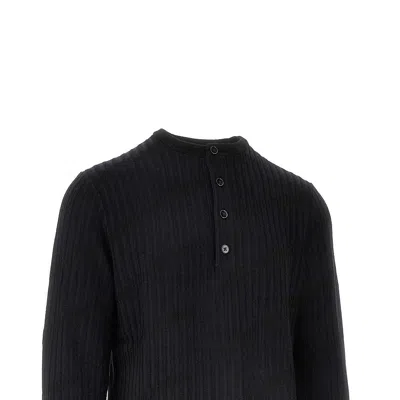 Emporio Armani Tonal Diamond Wool Sweater In Black