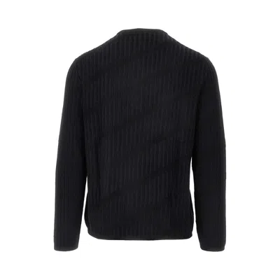 Emporio Armani Tonal Diamond Wool Sweater In Black