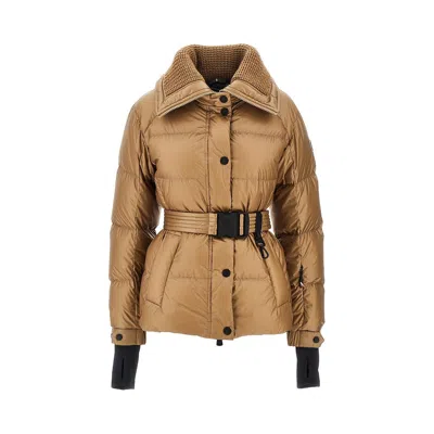 Moncler Bataillouse Belted Down Ski Jacket Clothing In Brown