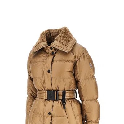 Moncler Bataillouse Belted Down Ski Jacket Clothing In Brown