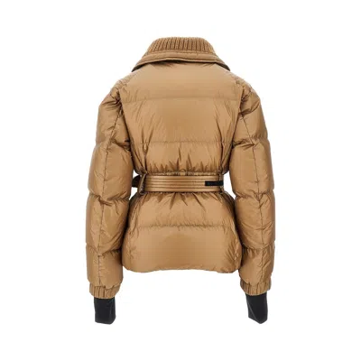 Moncler Bataillouse Belted Down Ski Jacket Clothing In Brown