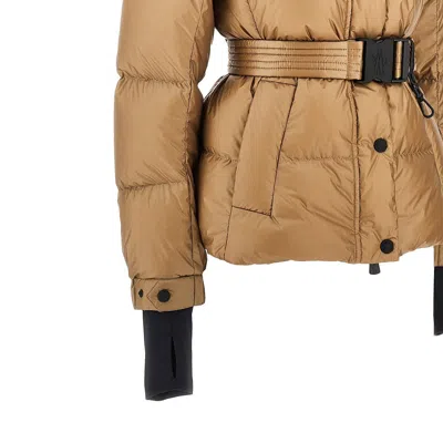 Moncler Bataillouse Belted Down Ski Jacket Clothing In Brown