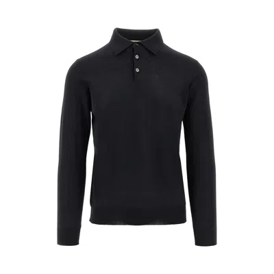 The Pull L And Silk Polo Sweater In Black