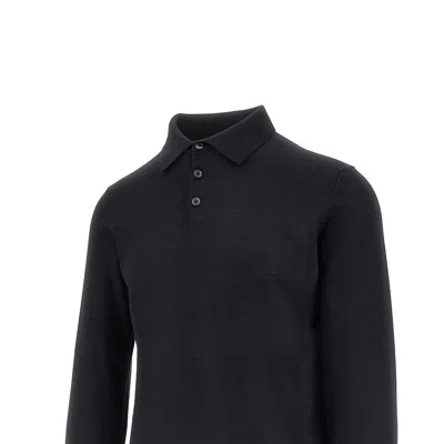 The Pull L And Silk Polo Sweater In Black