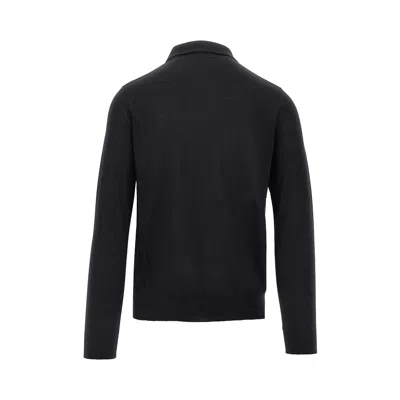 The Pull L And Silk Polo Sweater In Black