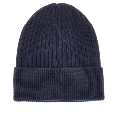 Moncler L Beanie Hat With Logo Patch In Blue