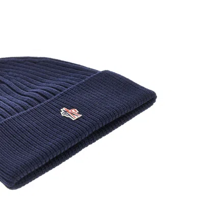 Moncler L Beanie Hat With Logo Patch In Blue