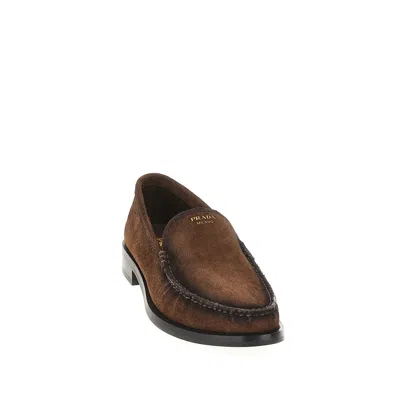 Prada Loafers With A Vintage-effect In Suede Leather In Animal Print