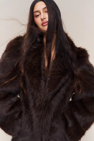 Danielle Guizio Ny Roxie Faux Fur Coat In Brown