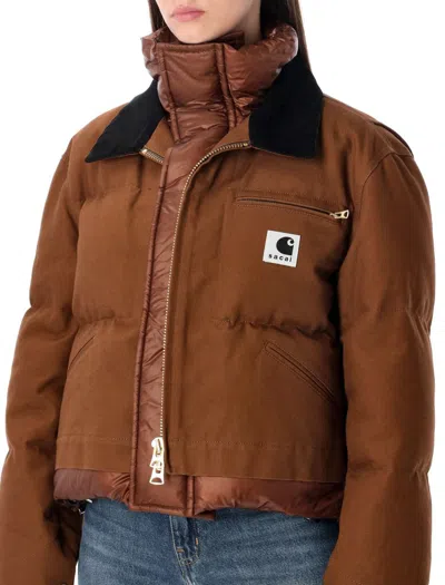 Sacai X Carhartt Wip Capsule Double-layer Jacket In Brown