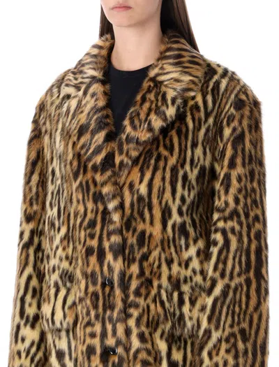Stand Studio Marcelline Faux Fur Long Coat In Animal Print