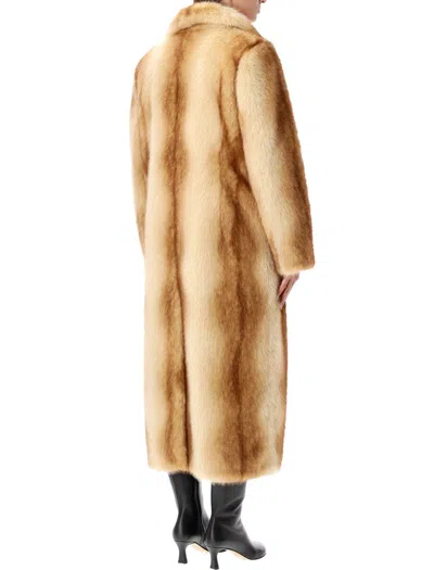 Stand Studio Straight Silhouette Electric Red Synthetic Fur Coat In Brown