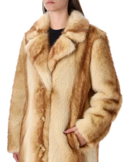 Stand Studio Straight Silhouette Electric Red Synthetic Fur Coat In Brown