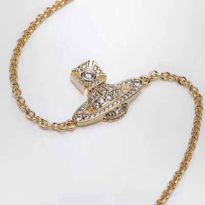 Vivienne Westwood Gold Orb Logo Bracelet With Crystals In Gold